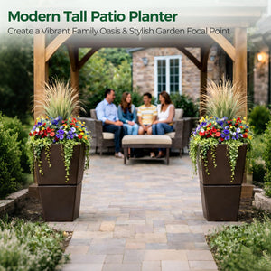 Tall Outdoor Planters with Wheels & Drainage – Set of 2