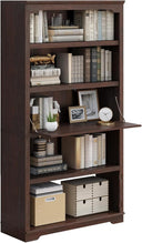 71-Inch 5-Tier Bookcase with Flip-Down Door, 37" Wide