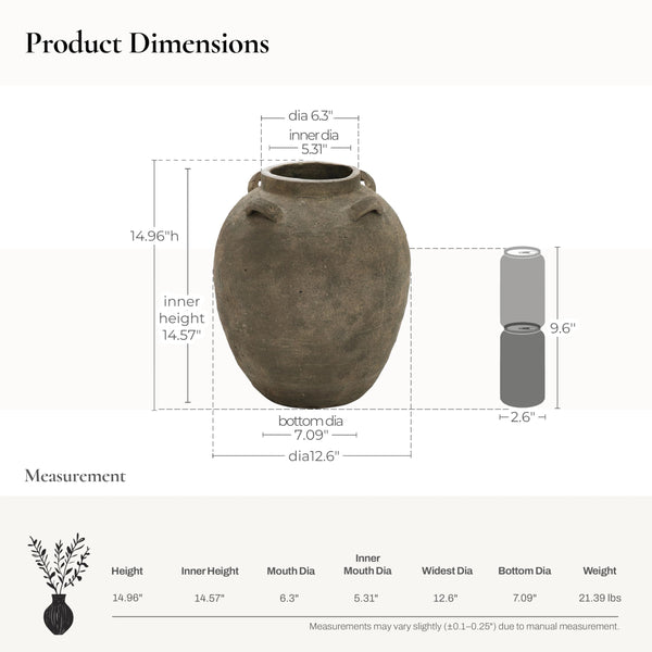 Rustic Terracotta Ceramic Vase – Round Brown Clay Floor Vase
