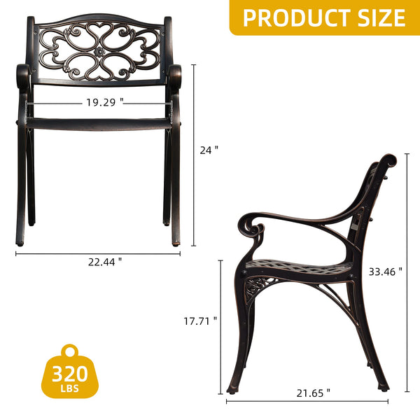 Outdoor Cast Aluminum Patio Dining Chairs with Armrest, Set of 2 – Hammered Bronze