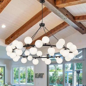 59-Inch Wagon Wheel Chandelier – 36-Light Farmhouse Pendant for High Ceilings