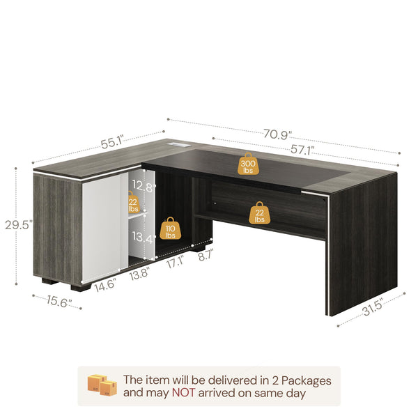 L-Shaped Executive Desk with Cabinet Storage