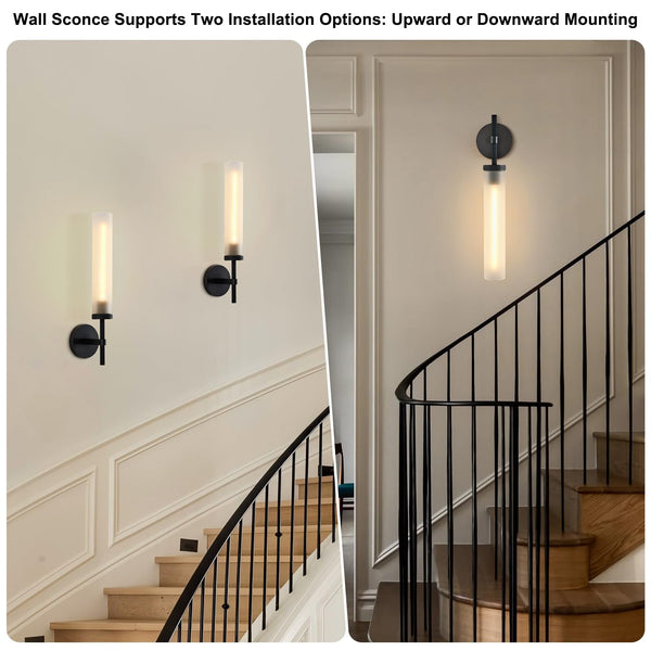 Hardwired Frosted Glass Black Wall Sconce