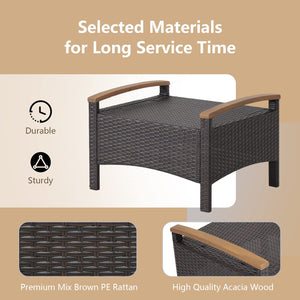 Outdoor Wicker Ottoman Set – 2 Piece Patio Rattan Footrest with Cushions