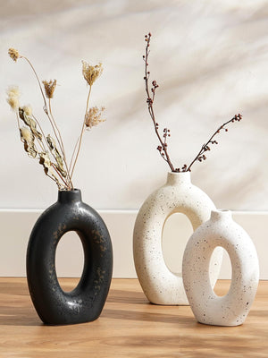 Ceramic Donut Vase Set of 2 – 10.5" & 8.5" Hollow Sculptural Flower Vases