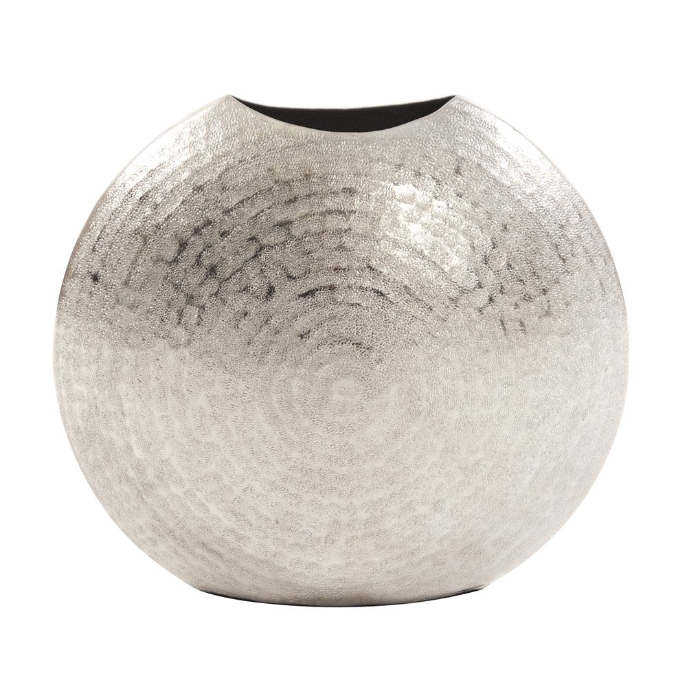 Frosted Silver Hammered Aluminum Round Vase