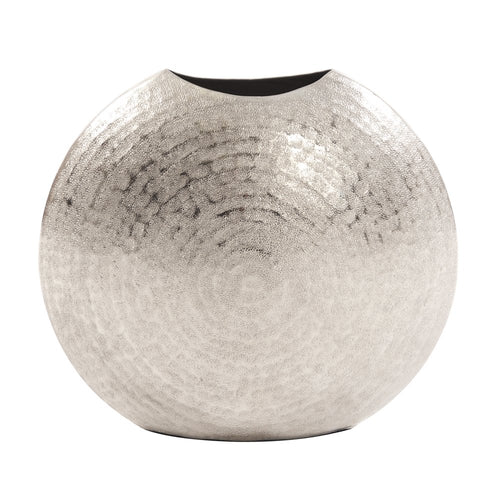 Frosted Silver Hammered Aluminum Round Vase