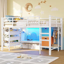 Twin Size Low Loft Bed with LED Lights, Bookshelf & Storage