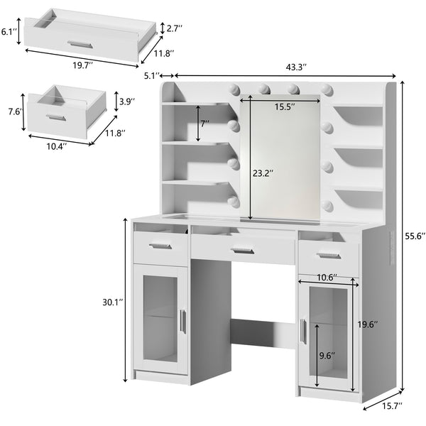 LED Makeup Vanity Desk with Mirror, Lights & Storage