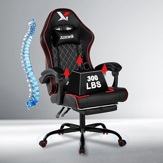 High Back Gaming Chair with Footrest & Lumbar Support
