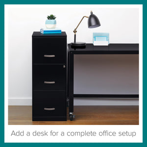 3-Drawer Vertical File Cabinet – Steel, Letter-Size, Black