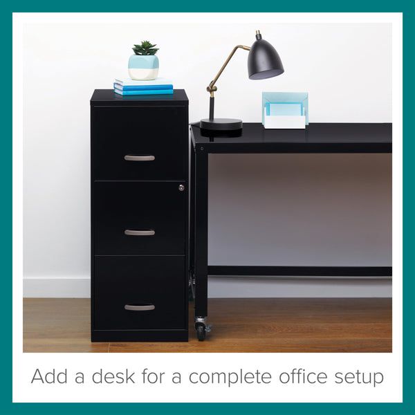 3-Drawer Vertical File Cabinet – Steel, Letter-Size, Black