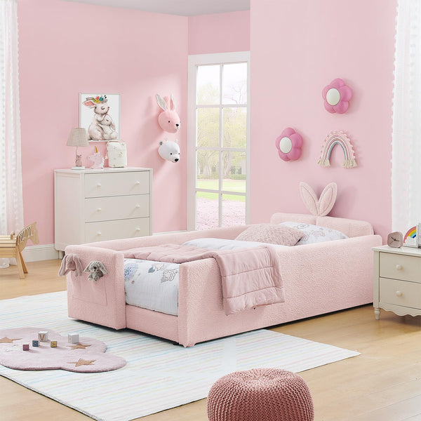 Kids Upholstered Twin Daybed Frame with Bunny Ear Headboard