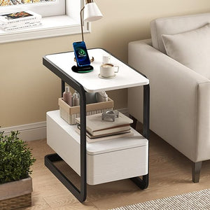 Narrow Side Table with Drawer and Open Shelf