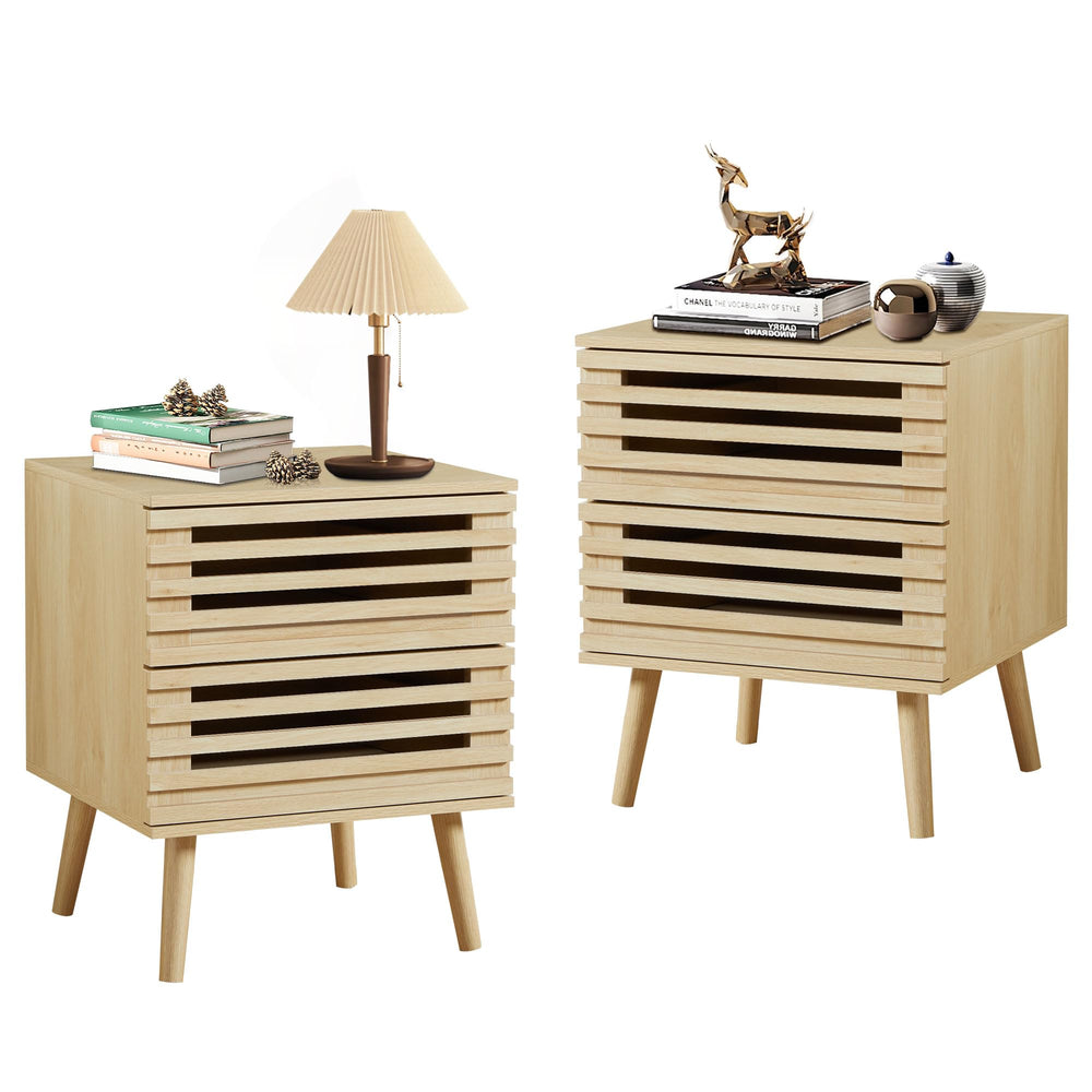 Boho Nightstand Set of 2 with Hollowed-Out Drawers