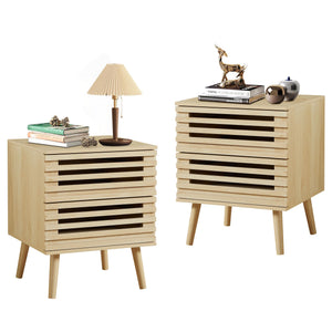 Boho Nightstand Set of 2 with Hollowed-Out Drawers
