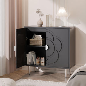 Wood Sideboard Buffet Cabinet with Decorative Flower Pattern Doors