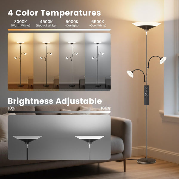 3-Light LED Tree Floor Lamp with Gooseneck Spots & Remote
