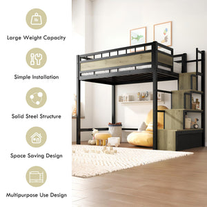 Twin Loft Bed with Storage Stairs & Drawers – Heavy Duty Metal