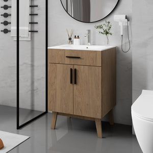 24-Inch Bathroom Vanity with Ceramic Sink & Soft-Close Cabinet