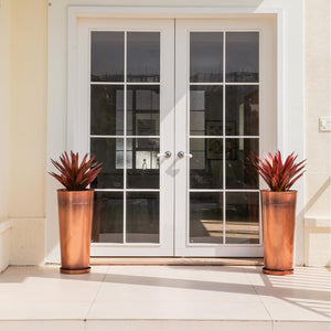 Tall Copper Metal Planters Set of 2 with Inner Pots and Trays