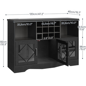 Bar Cabinet with LED Lighting, Wine Rack & Power Outlet