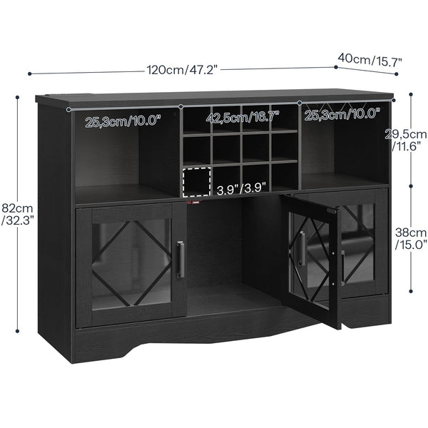 Bar Cabinet with LED Lighting, Wine Rack & Power Outlet