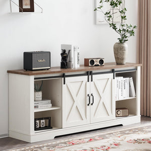 4-Piece Farmhouse Living Room Table Set with TV Stand, Coffee Table & End Tables
