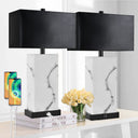 24" Black Touch Table Lamp Set of 2 with USB Ports & 3-Way Dimmable