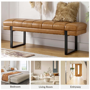 Upholstered Entryway Bench with Tufted Seat & Metal Legs