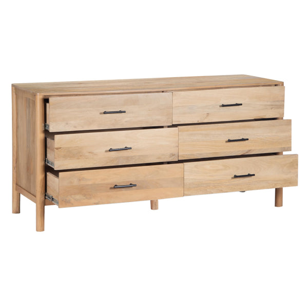 66-Inch Wide 6-Drawer Dresser – Natural Oak White Mango Wood