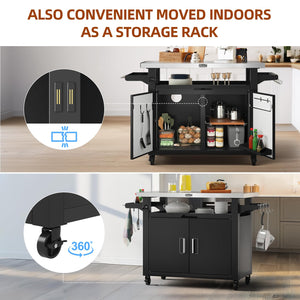 Outdoor Grill Cart with Storage Cabinet & Stainless Steel Top