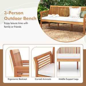 3-Seat Outdoor Acacia Wood Bench with Cushion
