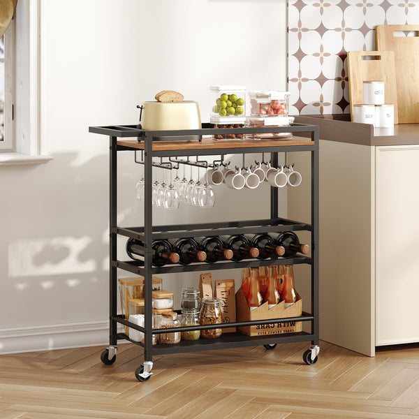 3-Tier Rolling Bar Cart with Wine Rack