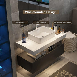 35" Floating Bathroom Vanity with Sintered Stone Countertop & Ceramic Sink