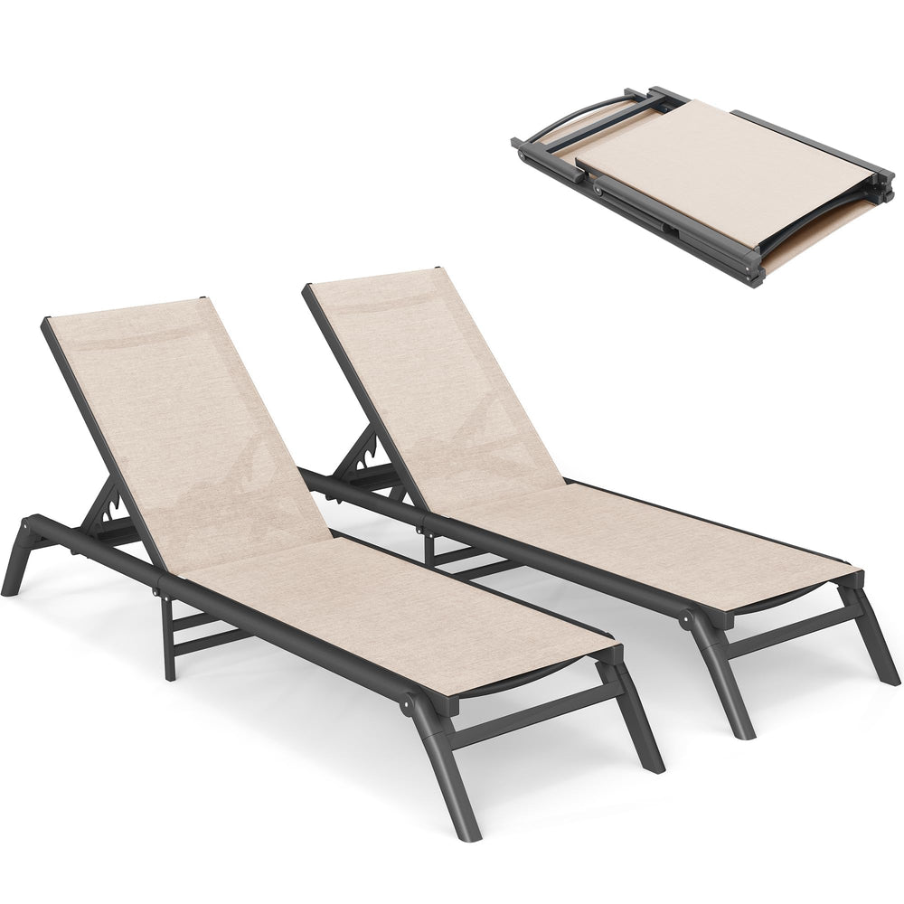 Outdoor Chaise Lounge Chairs Set of 2 – Foldable, Adjustable Backrest