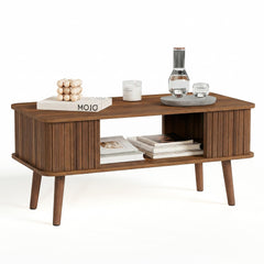 Rectangle Coffee Table with 2-Tier Storage – Walnut