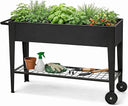 40" Raised Garden Bed with Wheels & Storage Shelf – Metal Planter Box