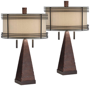 Industrial Farmhouse Table Lamps Set of 2 with USB Port & Pull Chain