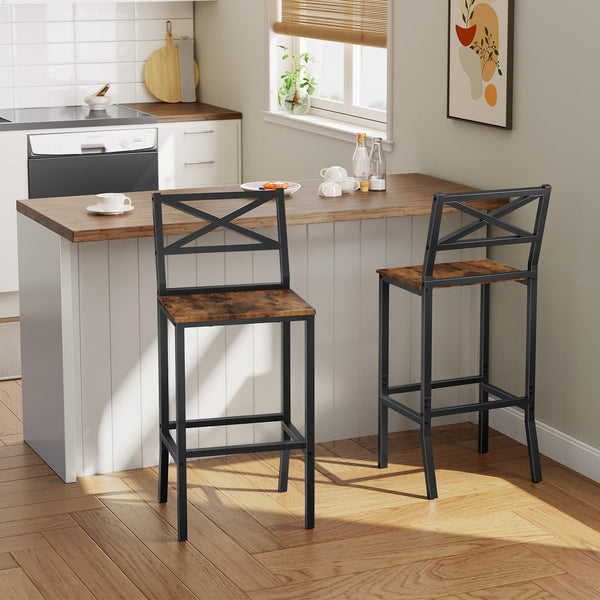 Bar Stools Set of 2 with Backrest and Footrest, 26-Inch Counter Height