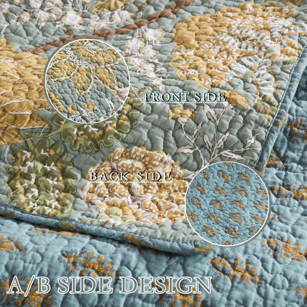 Floral Cotton Quilt Set – Reversible Bedspread Coverlet