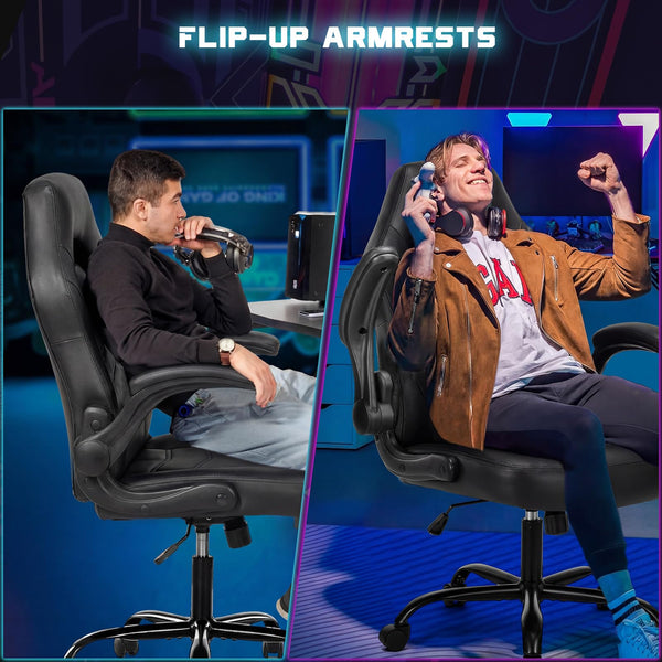 Ergonomic Gaming Chair with Lumbar Support and Flip-Up Armrest