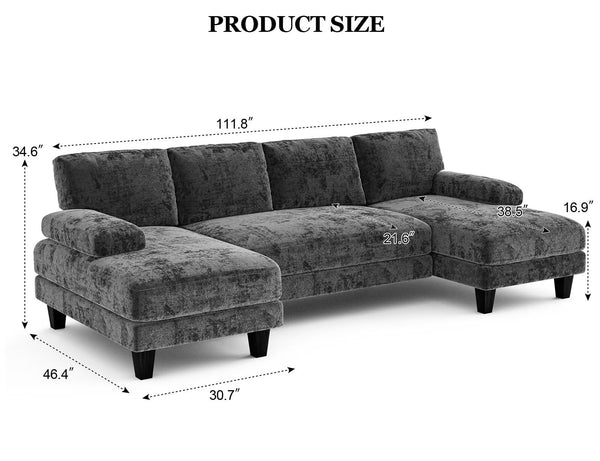 U-Shaped Sectional Sofa 111 Inch with Double Chaise