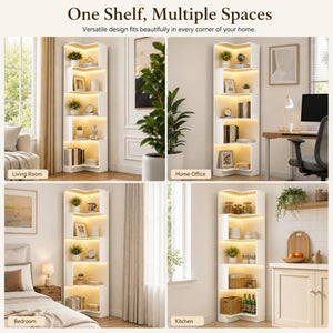 6-Tier Corner Bookshelf with LED Lights
