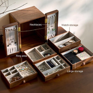Black Walnut Wood Jewelry Box with Velvet Lining & Magnetic Closure