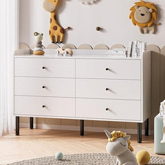6 Drawer Dresser with Wood Frame and Metal Handles