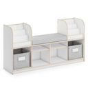 Kids Reading Nook Bookshelf Bench with Storage Bins and Seat Cushion