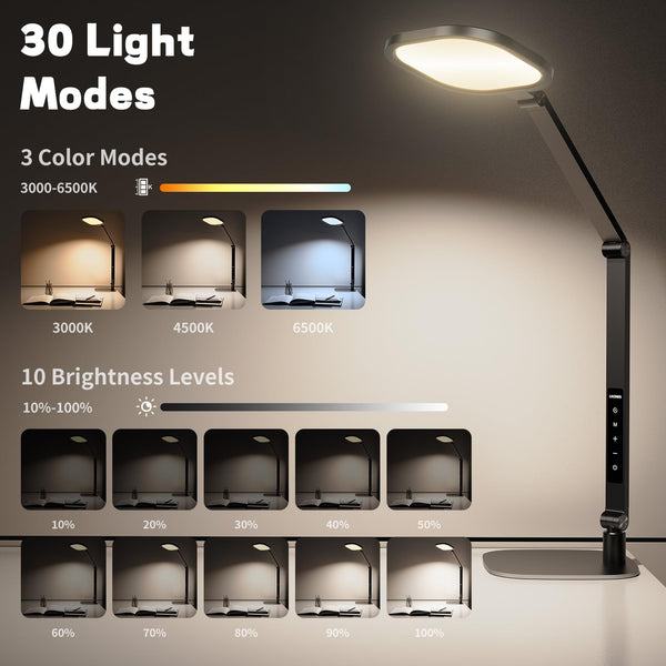 LED Desk Lamp with Swing Arm & Webcam Light