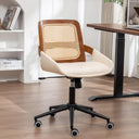 Rattan Back Office Chair with Faux Leather & Caster Wheels