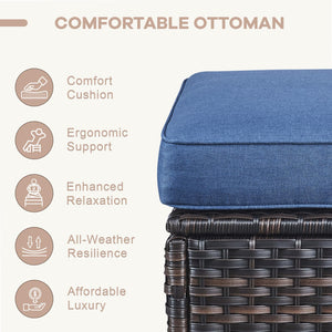 Outdoor Wicker Ottoman Set of 2 with Cushions